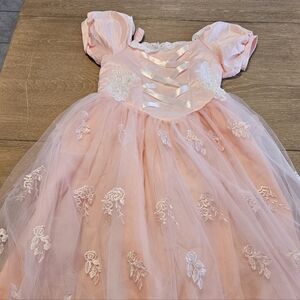 Princess Style Full Layered Dress Size 150 US 12 Pink Flower Applique Zipper NWT